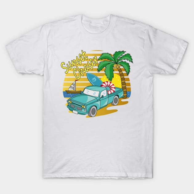 Sunset Chaser - Vehicle - Beach Day T-Shirt by Designoholic